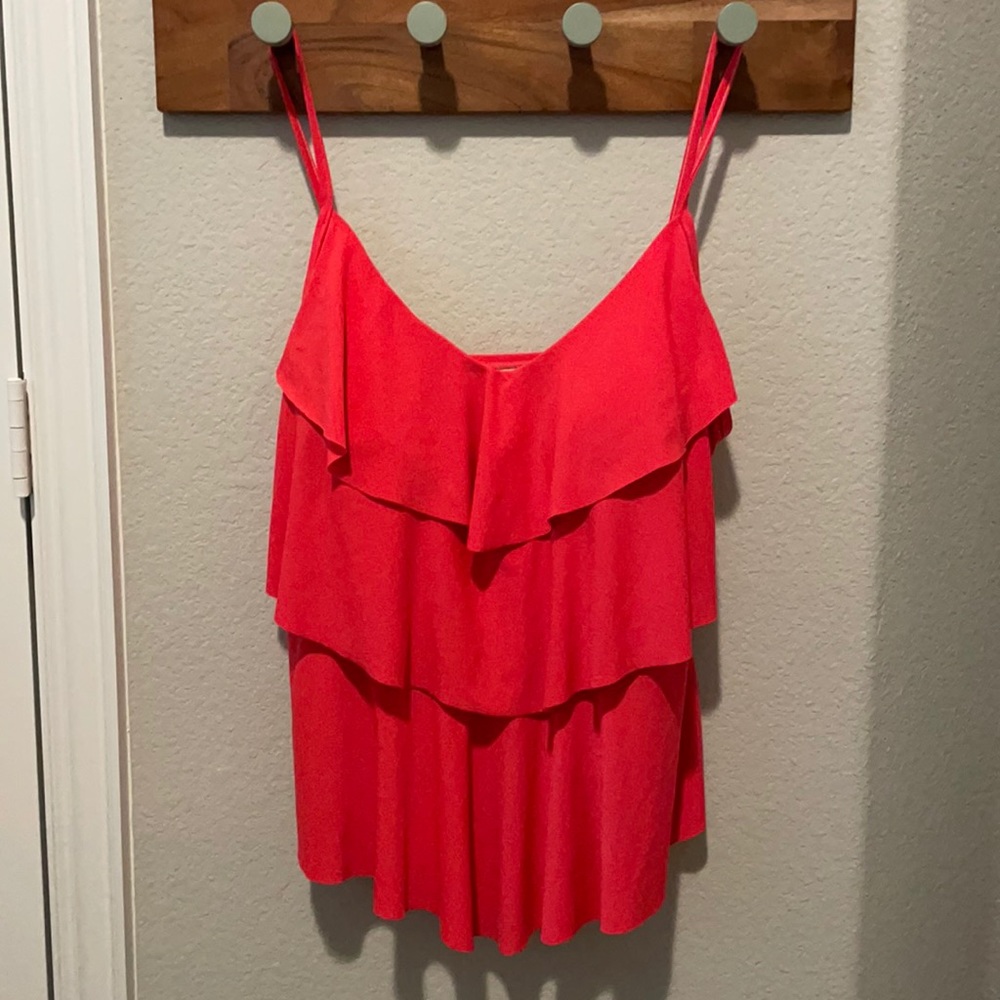 ☀️Hot pink tankini TOP ONLY, ruffle hem💐